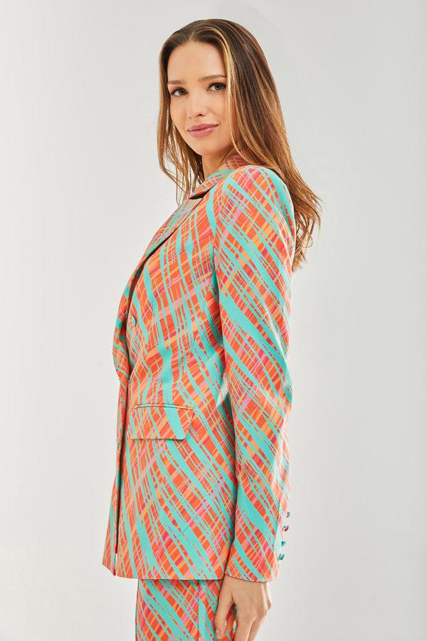 Liquorish Women's Blazer - Relaxed Orange Scribble Print With Padded Shoulders Co-ord Set Liquorish