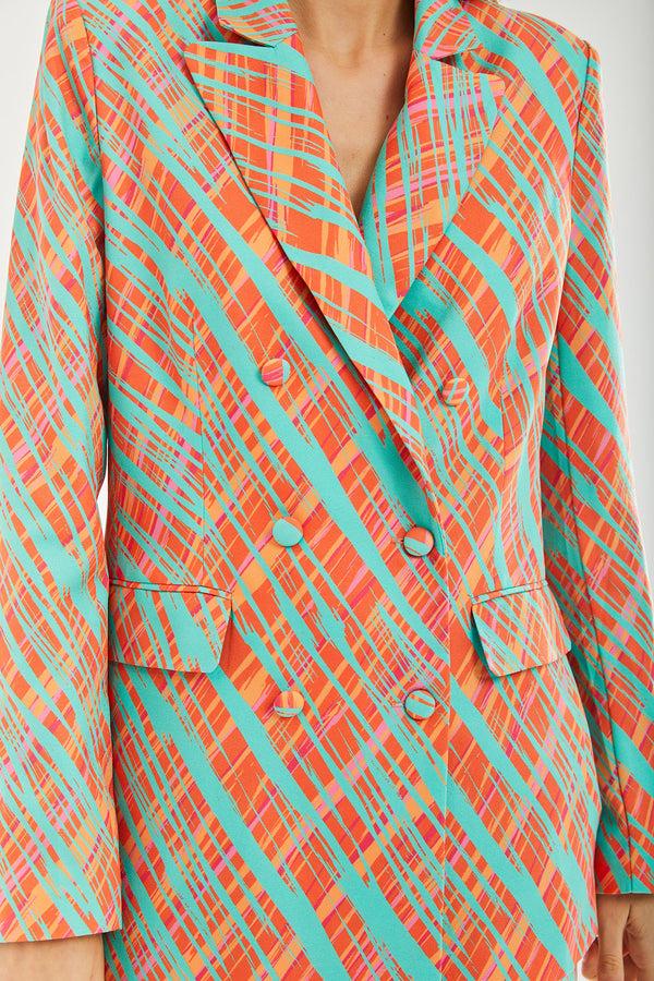 Liquorish Women's Blazer - Relaxed Orange Scribble Print With Padded Shoulders Co-ord Set Liquorish