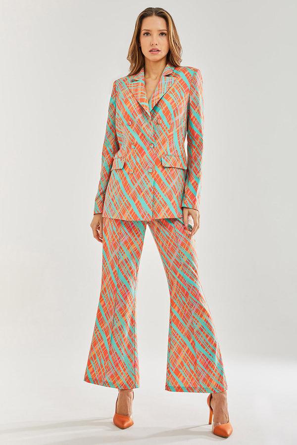 Liquorish Women's Blazer - Relaxed Orange Scribble Print With Padded Shoulders Co-ord Set Liquorish