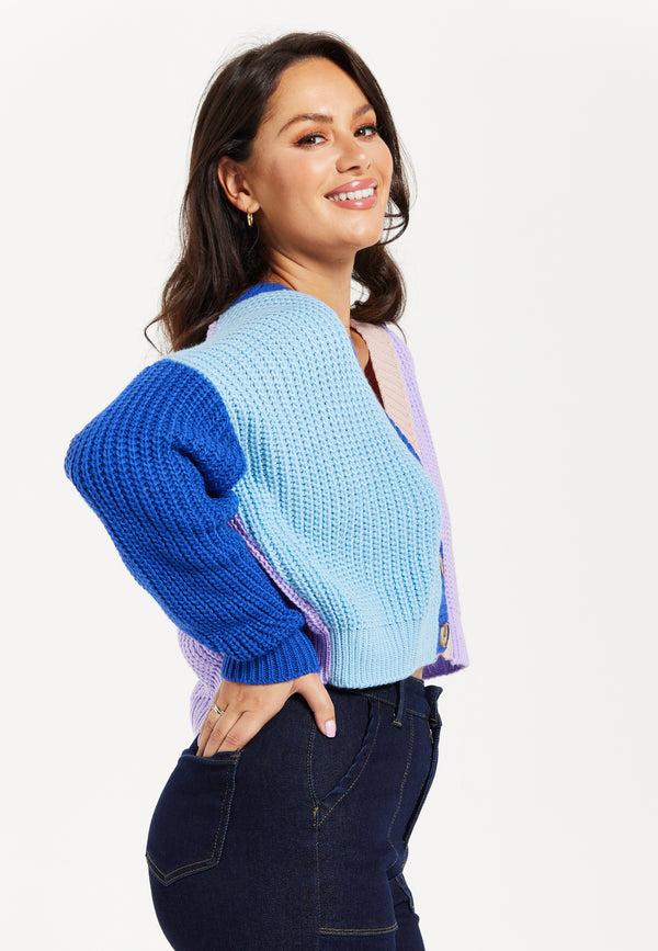 Liquorish Women's Cardigan In Cool Tones With Ribbed Texture Full-Length Sleeves Cropped Fit - Liquorish