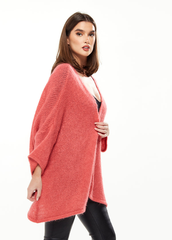 Liquorish Women's Cardigan In Coral & Cream With Long Sleeves Star Detail Back Cozy Knit - Liquorish