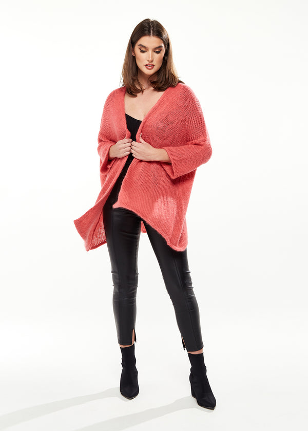 Liquorish Women's Cardigan in Coral & Cream with Long Sleeves Star Detail Back Cozy Knit - Liquorish
