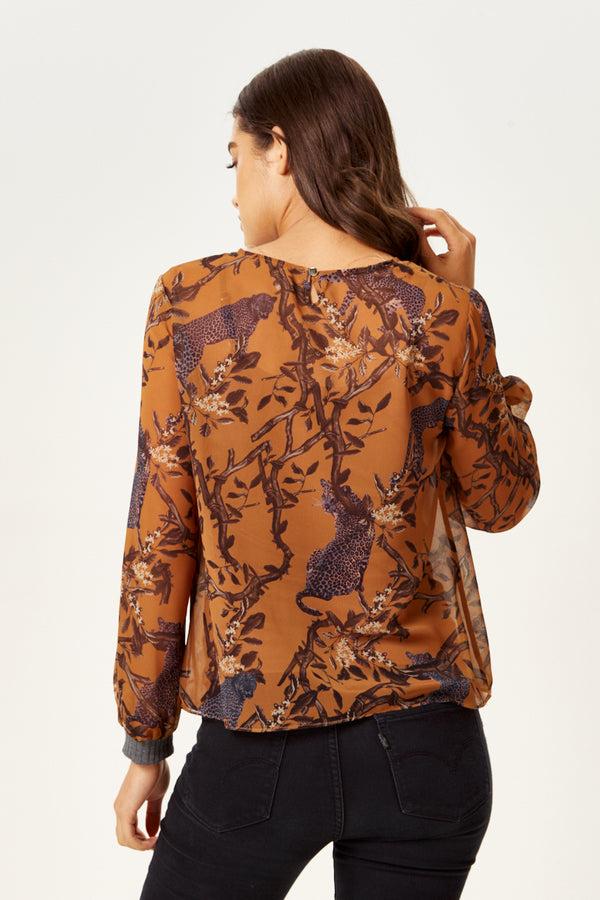 Liquorish Women's Cheetah Print Long Sleeve Top In Grey With Elasticated Cuffs - Regular Fit Stylish And Comfortable