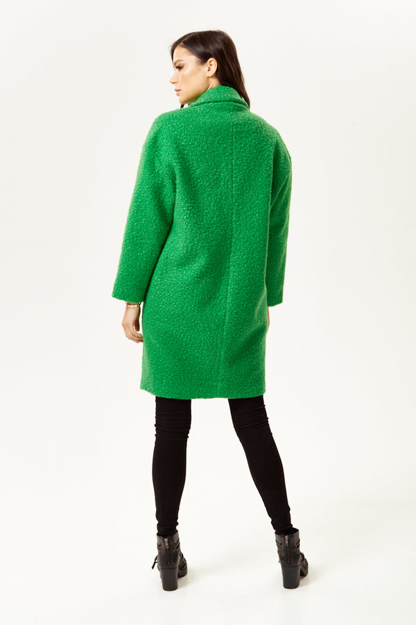 Liquorish Women's Coat In Fluffy Green Bouclè - Extra Loose Fit With Notch Lapels And Side Pockets - Liquorish