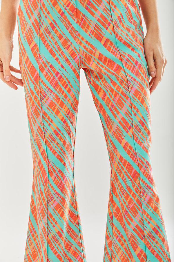 Liquorish Women’s Flare Trousers In Orange With All Over Print - Tailored Fit - Statement Style By Liquorish