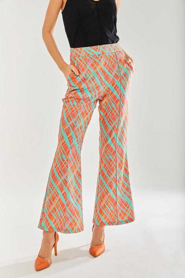 Liquorish Women’s Flare Trousers in Orange with All Over Print - Tailored Fit - Statement Style by Liquorish