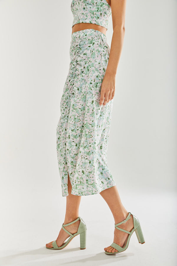 Liquorish Women's Green Floral Midi Skirt With Front Slit - Perfect For Summer Holidays Regular Fit - Liquorish