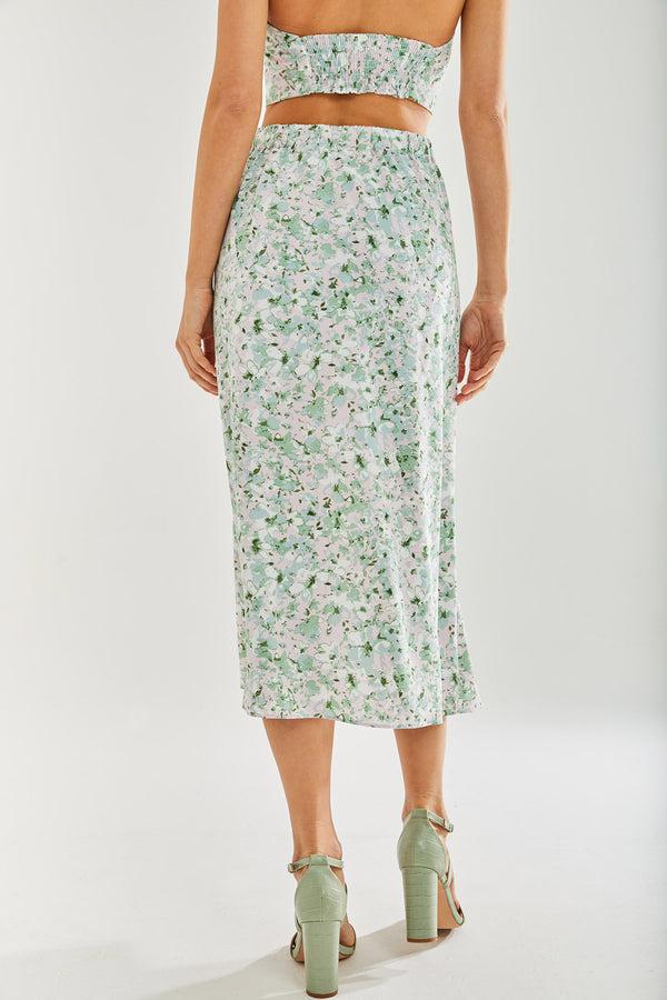 Liquorish Women's Green Floral Midi Skirt With Front Slit - Perfect For Summer Holidays Regular Fit - Liquorish