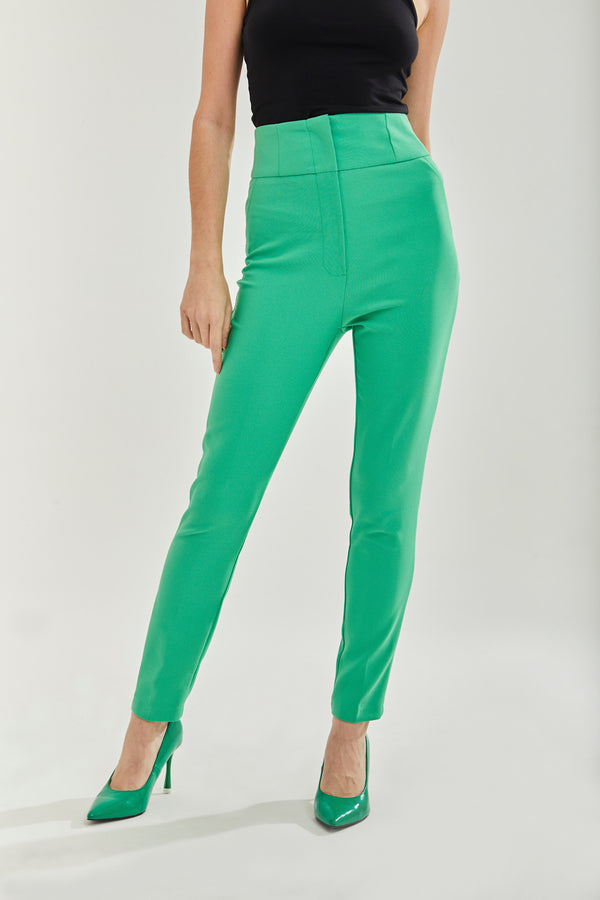 Liquorish Women's Green Skinny Trousers With Zip Closure Ankle Length Fit Plain Design For Chic Style And Comfort