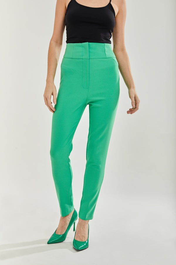 Liquorish Women's Green Skinny Trousers with Zip Closure Ankle Length Fit Plain Design for Chic Style and Comfort