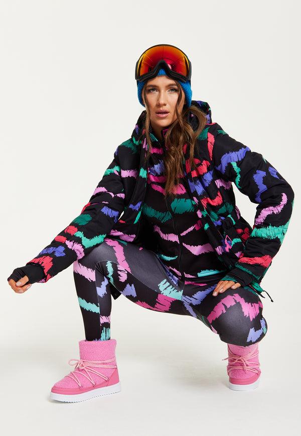 Liquorish Women’s Jacket In Black Abstract Print With Thumbhole Cuffs And Adjustable Toggle Collar By Liquorish