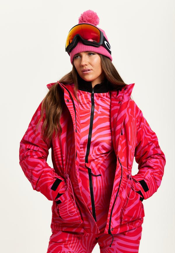 Liquorish Women's Jacket In Pink Zebra Print With Thumbhole Cuffs And Adjustable Toggle Collar - Liquorish