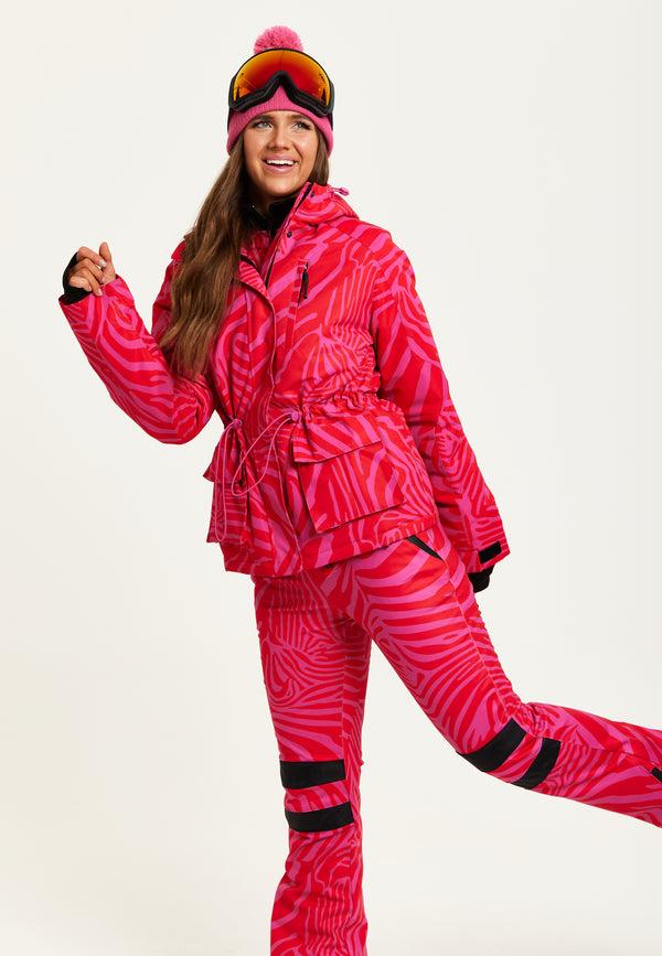 Liquorish Women's Jacket In Pink Zebra Print With Thumbhole Cuffs And Adjustable Toggle Collar - Liquorish