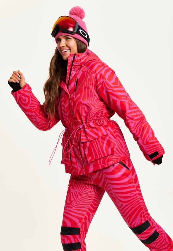 Liquorish Women's Jacket In Pink Zebra Print With Thumbhole Cuffs And Adjustable Toggle Collar - Liquorish