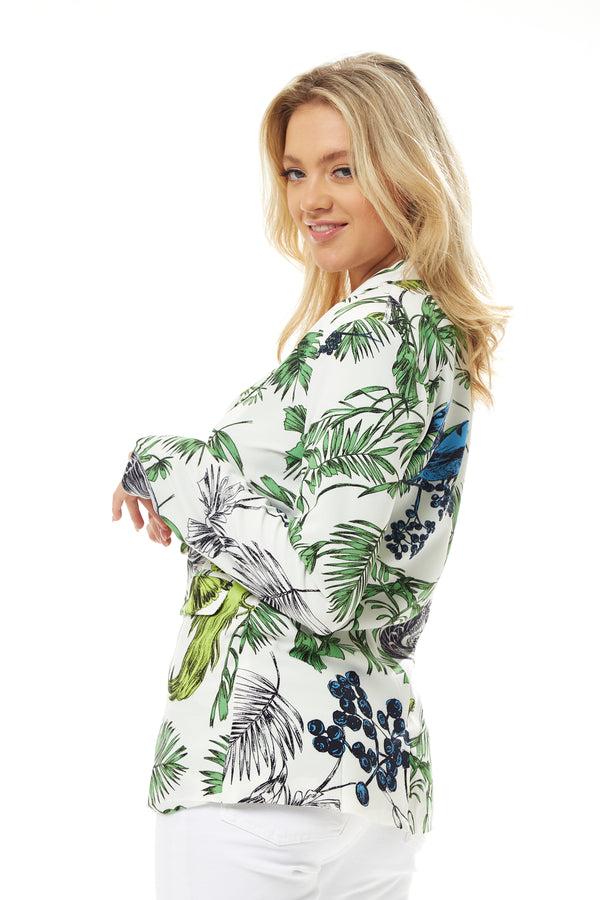Liquorish Women's Jacket With Padded Shoulders Relaxed Fit Floral Print In White - Liquorish