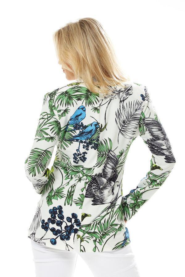 Liquorish Women's Jacket With Padded Shoulders Relaxed Fit Floral Print In White - Liquorish