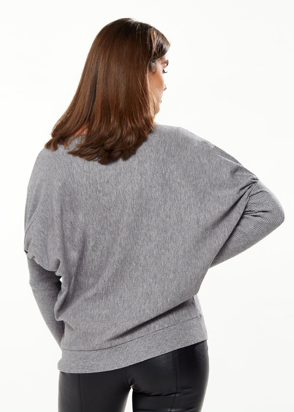 Liquorish Women's Jumper Light Grey With Sparkly Zebra Star Fitted Sleeves Boat Neck Design Loose Fit Stud Detail