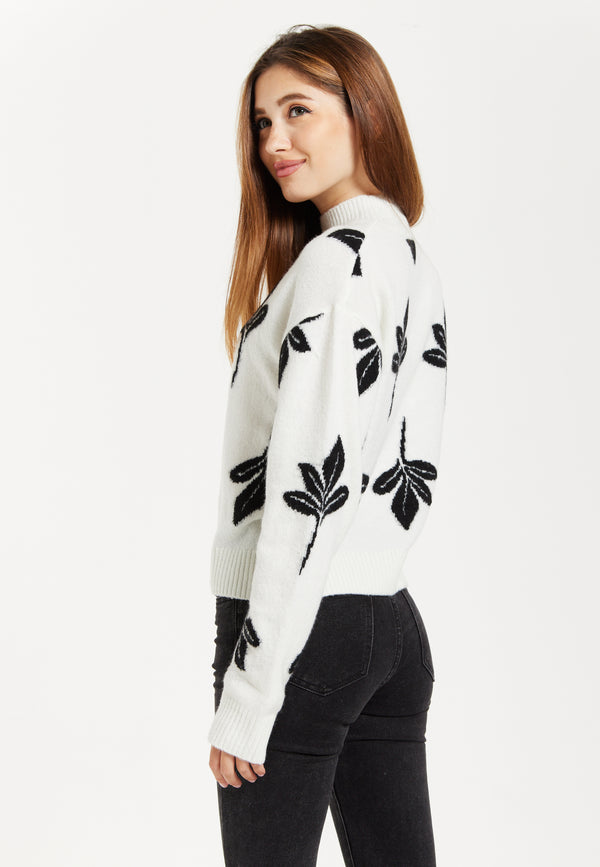 Liquorish Women's Jumper With Leaf Pattern High Neck And Long Sleeves For A Cozy Feel