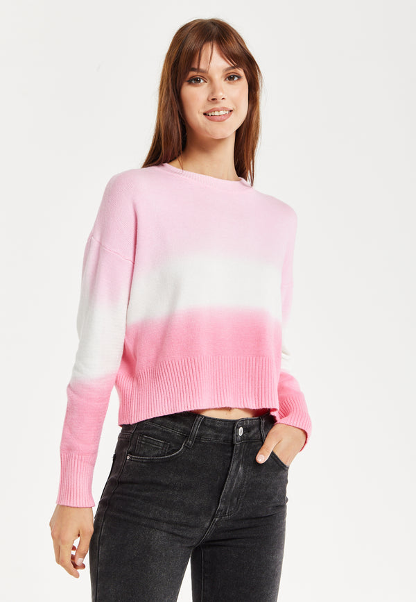 Liquorish Women's Jumper With Long Sleeves In Chic Pink And White Ombre Design - Perfectly Stylish And Comfortable
