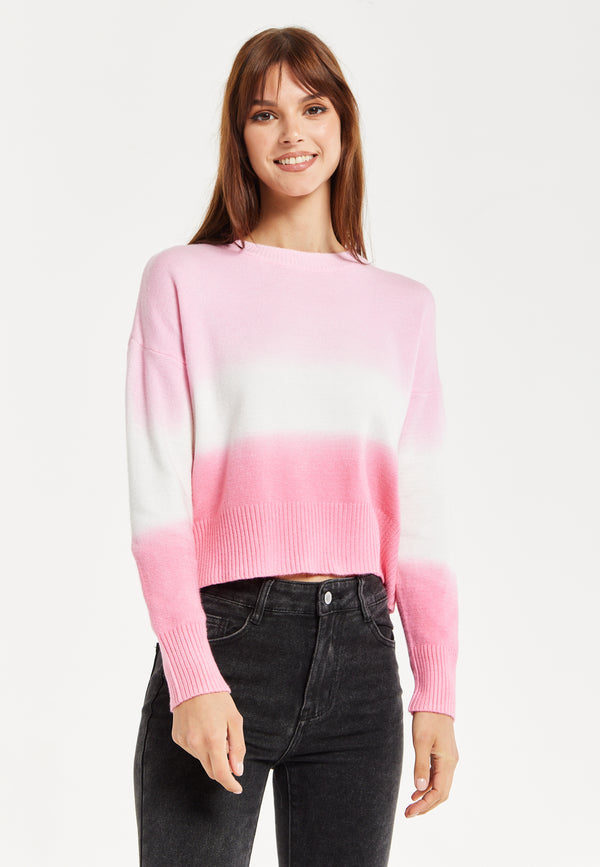 Liquorish Women's Jumper With Long Sleeves In Chic Pink And White Ombre Design - Perfectly Stylish And Comfortable
