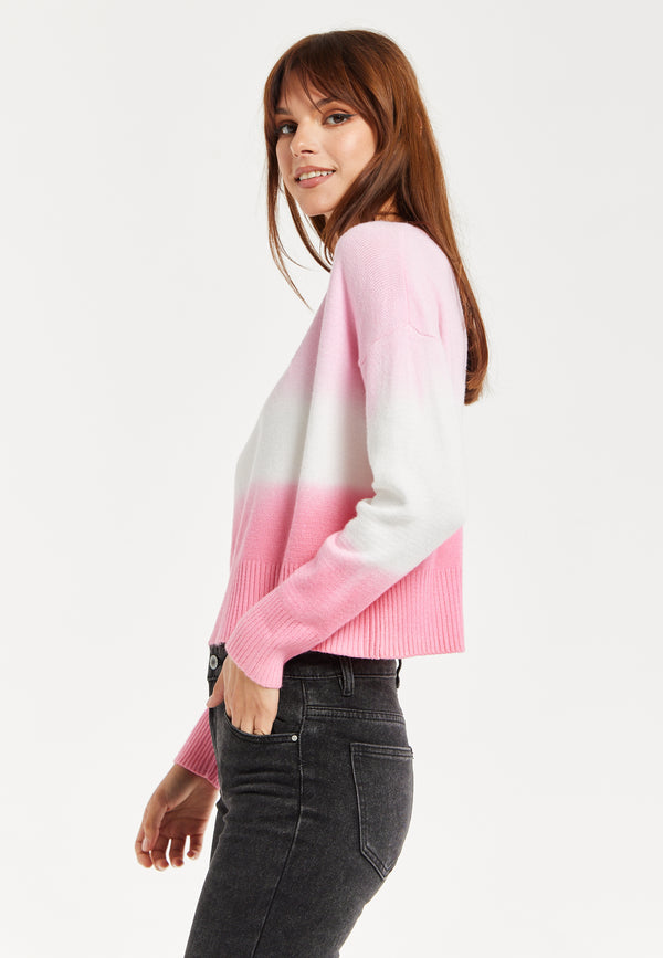 Liquorish Women's Jumper With Long Sleeves In Chic Pink And White Ombre Design - Perfectly Stylish And Comfortable