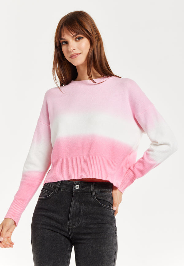 Liquorish Women's Jumper with Long Sleeves in Chic Pink and White Ombre Design - Perfectly Stylish and Comfortable