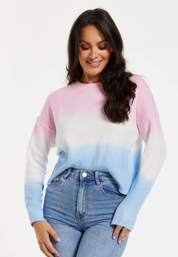 Liquorish Women's Jumper With Long Sleeves In Ombre Pink White And Blue - Soft And Cozy Regular Fit Design
