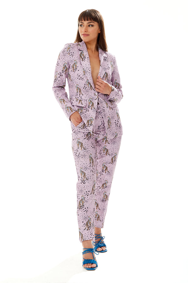 Liquorish Women's Lilac Animal Print Blazer With Padded Shoulders - Tailored Fit By Liquorish