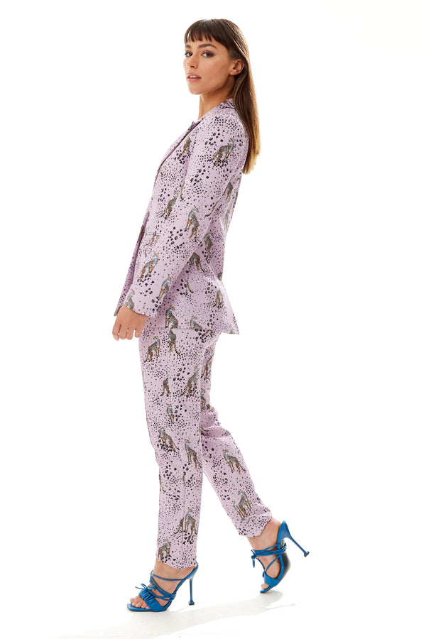 Liquorish Women's Lilac Animal Print Blazer With Padded Shoulders - Tailored Fit By Liquorish