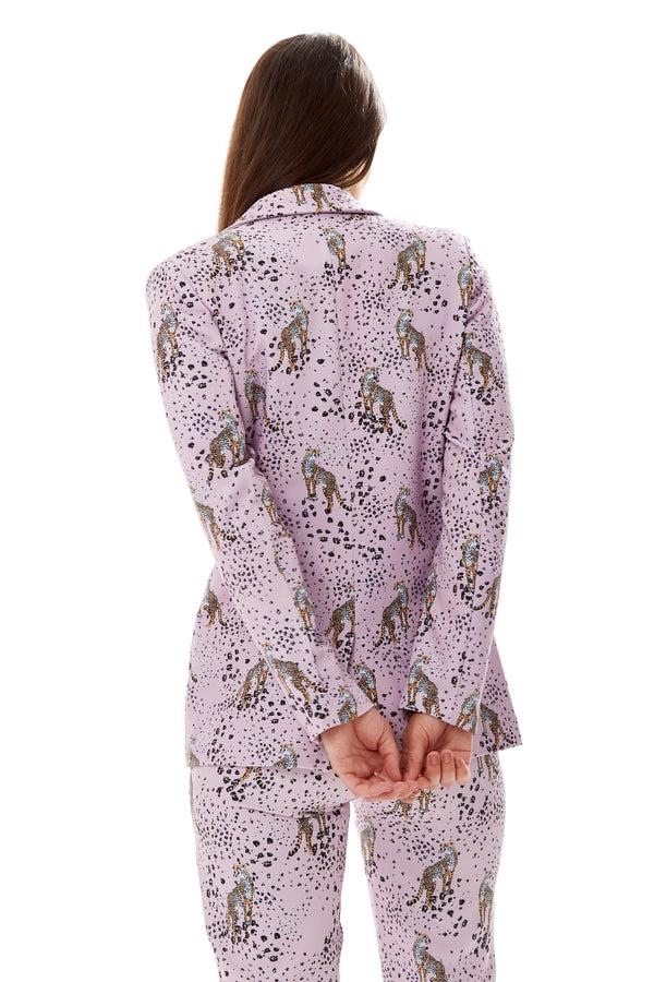 Liquorish Women's Lilac Animal Print Blazer With Padded Shoulders - Tailored Fit By Liquorish