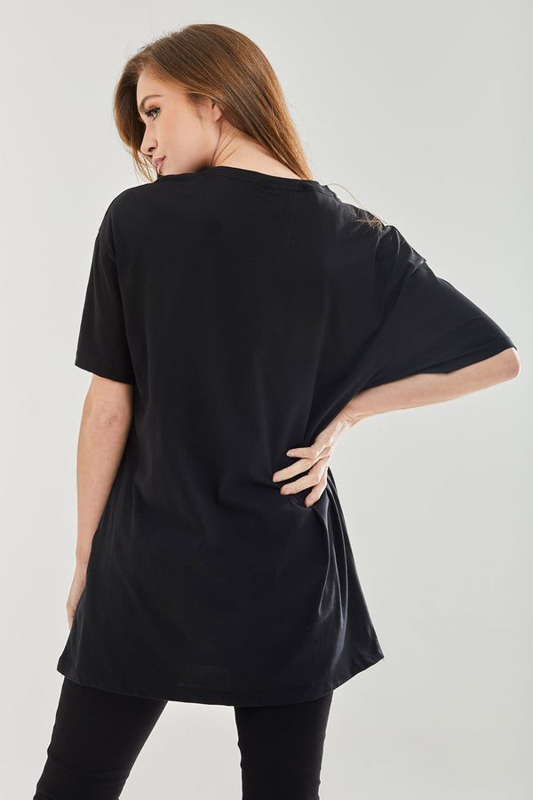 Liquorish Women's Llama Oversized T-Shirt In Black - Short Sleeves Unique Pattern S-12 Sizes Available