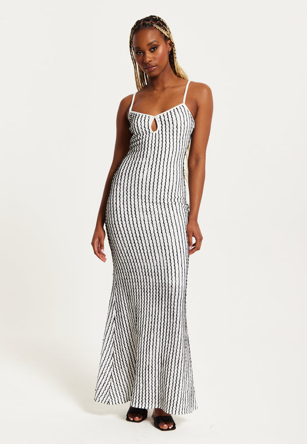 Liquorish Women's Maxi Dress In Black & White With Spaghetti Straps And Bodycon Fit - Liquorish