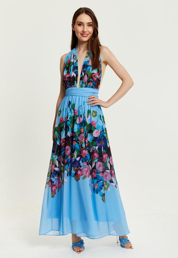 Liquorish Women’s Maxi Dress In Blue With Sleeveless Design And Deep V Neck - Liquorish