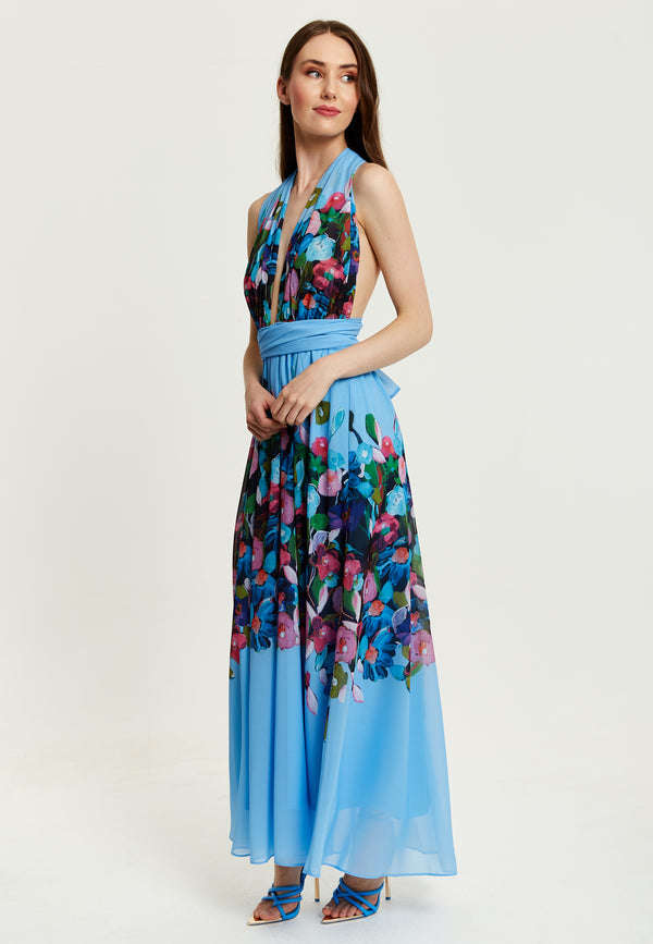 Liquorish Women’s Maxi Dress In Blue With Sleeveless Design And Deep V Neck - Liquorish