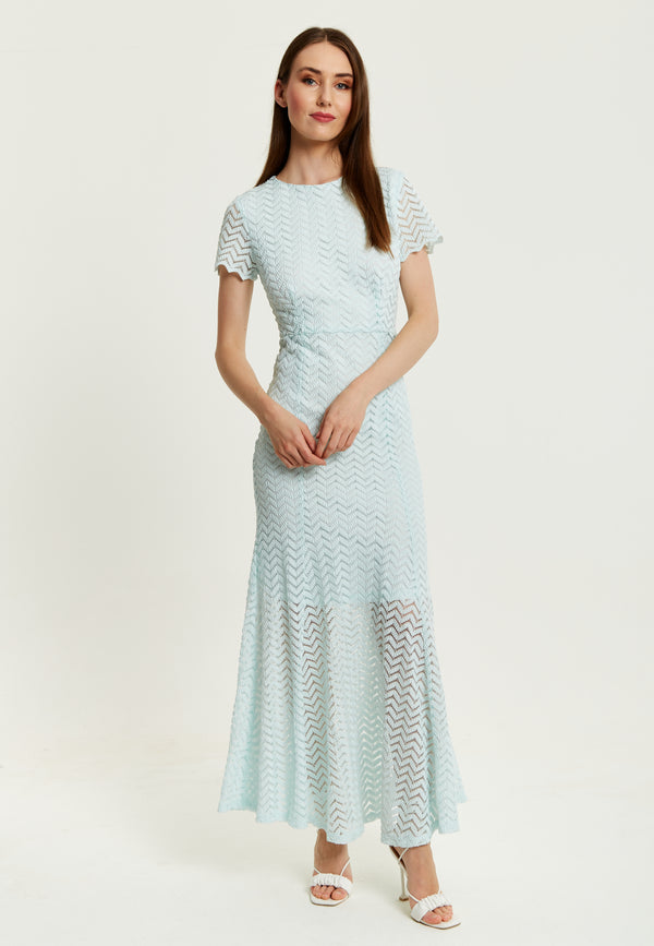 Liquorish Women’s Maxi Dress In Light Blue With Short Sleeves And Open Back Detail By Liquorish