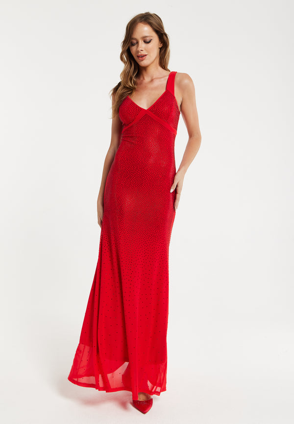 Liquorish Women’s Maxi Dress In Red With Sleeveless Design And Open Back Detail Perfectly Dazzling - Liquorish