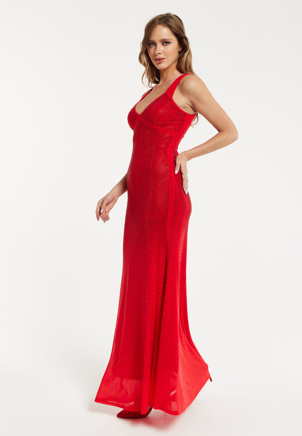 Liquorish Women’s Maxi Dress In Red With Sleeveless Design And Open Back Detail Perfectly Dazzling - Liquorish