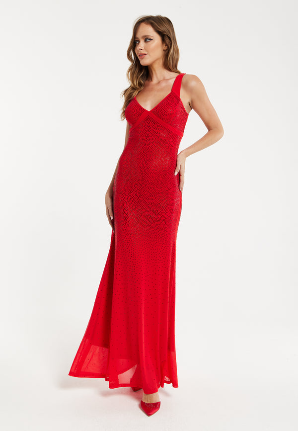 Liquorish Women’s Maxi Dress In Red With Sleeveless Design And Open Back Detail Perfectly Dazzling - Liquorish