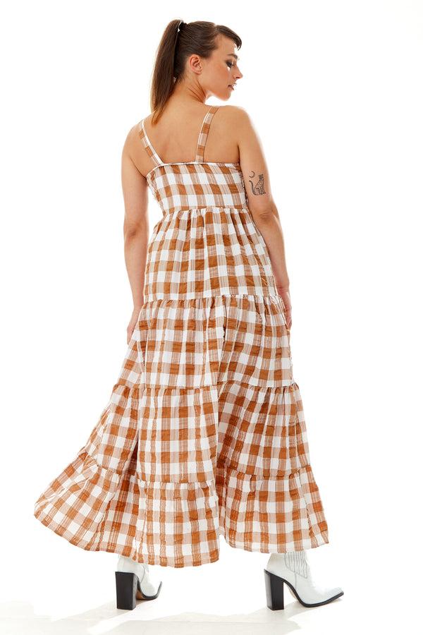Liquorish Women's Maxi Dress With Button-Up Front And Fluid Movement In Brown And White - Liquorish