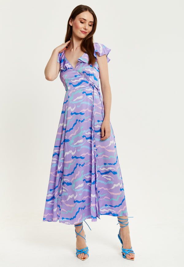 Liquorish Women's Maxi Dress With Flouncy Sleeves And Abstract Zebra Print In Lilac - Liquorish