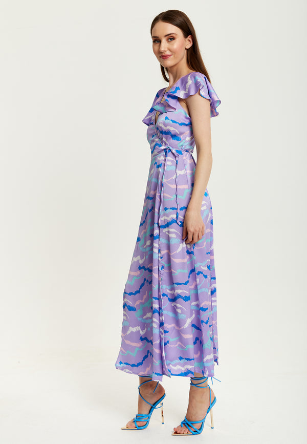 Liquorish Women's Maxi Dress With Flouncy Sleeves And Abstract Zebra Print In Lilac - Liquorish