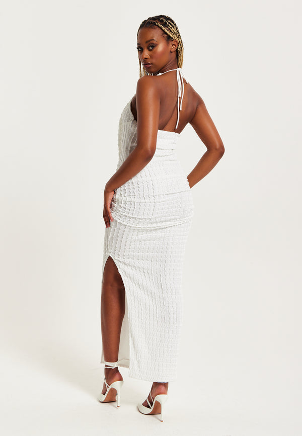Liquorish Women’s Maxi Dress With Halter Neck And Deep V Neck In White - Bodycon Fit Jersey By Liquorish