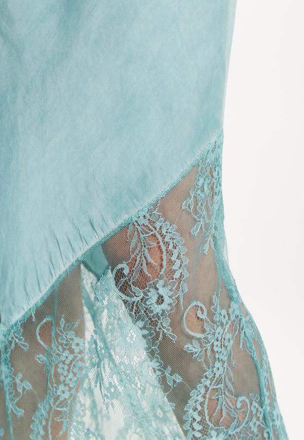 Liquorish Women's Maxi Dress With Lace Detail V-Neck And Short Sleeves In Sage Blue - Liquorish