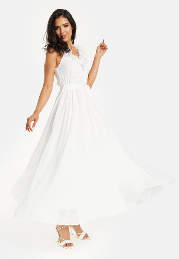 Liquorish Women's Maxi Dress With Leaf Detail And Tie Waist In Off White - Stylish And Comfortable By Liquorish