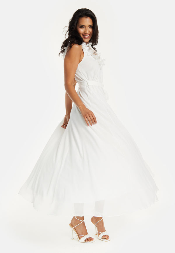 Liquorish Women's Maxi Dress With Leaf Detail And Tie Waist In Off White - Stylish And Comfortable By Liquorish