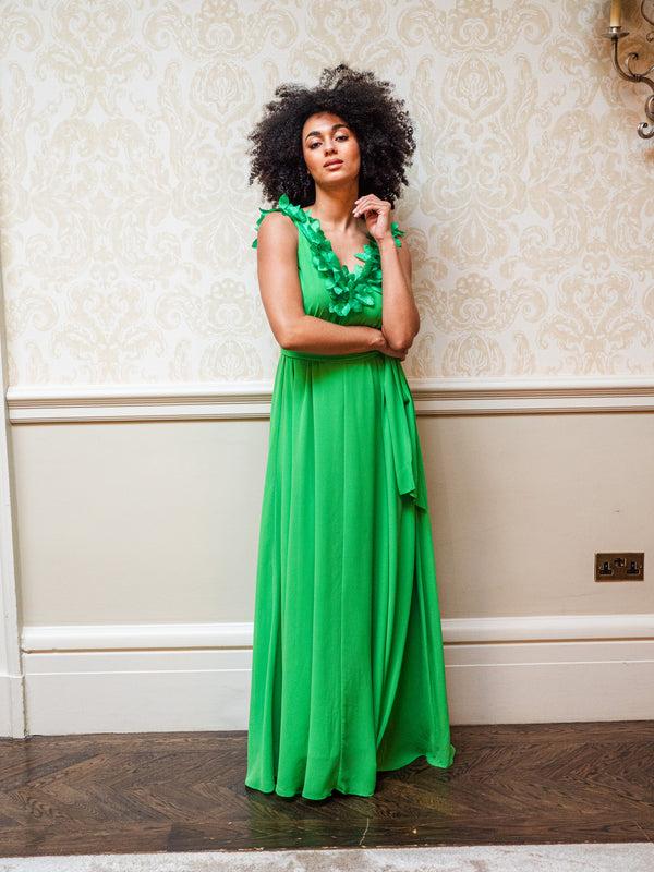Liquorish Women's Maxi Dress With Leaf Detail And Tie Waist In Green - Elegant Design By Liquorish