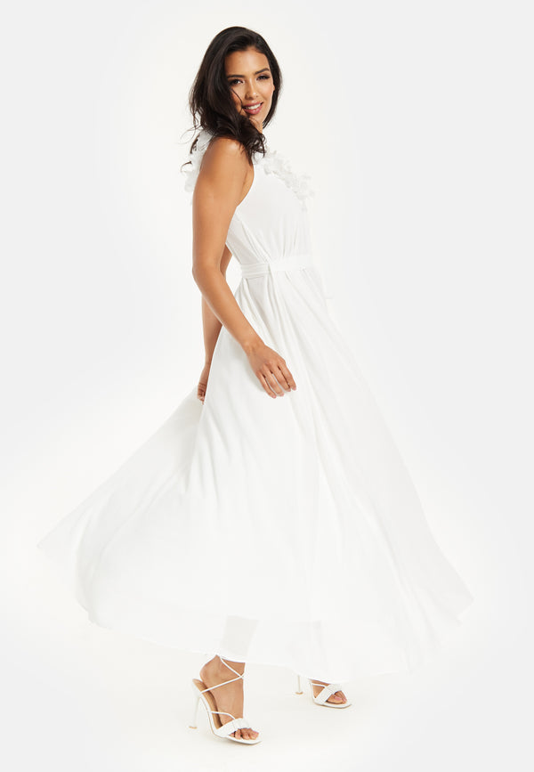 Liquorish Women's Maxi Dress with Leaf Detail and Tie Waist in Off White - Stylish and Comfortable by Liquorish