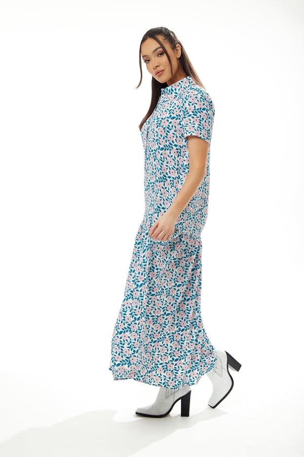 Liquorish Women's Maxi Dress With Short Sleeves Floral Print Oversized Fit In Vibrant Colors - Liquorish
