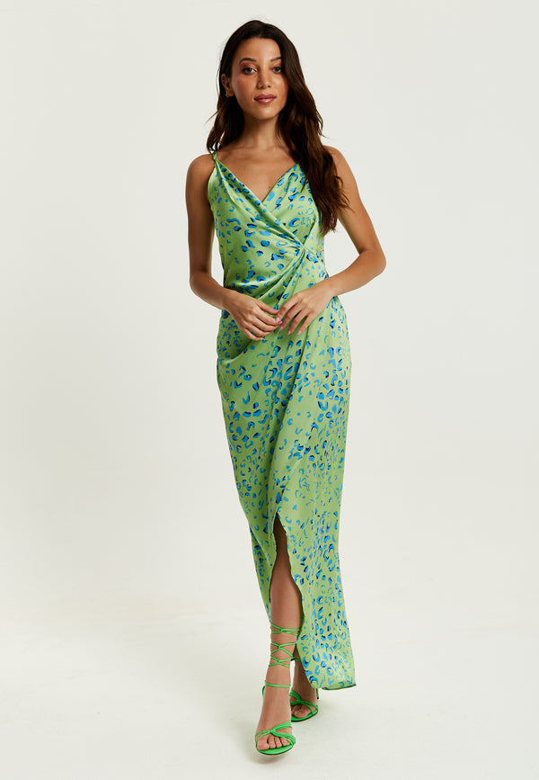 Liquorish Women's Maxi Dress With Sleeveless Design In Mint And Blue Animal Print - Liquorish