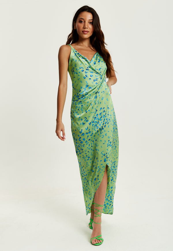 Liquorish Women's Maxi Dress with Sleeveless Design in Mint and Blue Animal Print - Liquorish